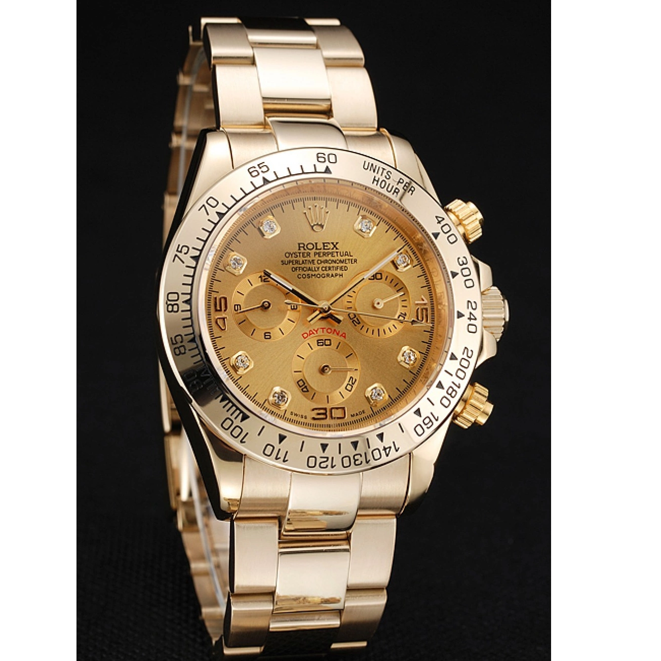 MiroTime 0810 Rolex Cosmograph Daytona Brown Dial Diamond Numerals Gold Case And Bracelet 1454245